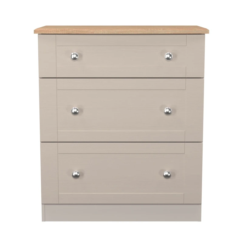 Image of Welcome Furniture Ready Assembled Sussex 3 Drawer Deep Chest In Kashmir Ash & Bardolino Oak, Cream SUS049KABO