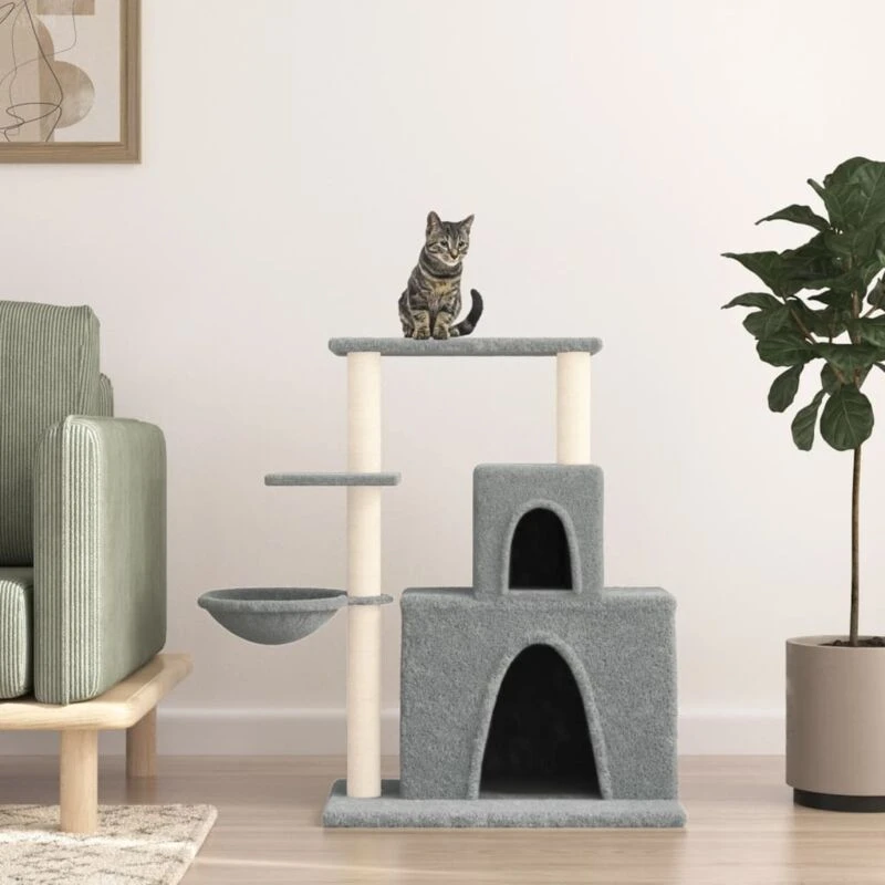 Image of vidaXL Cat Tree with Sisal Scratching Posts Light Grey 83cm, Grey 171766