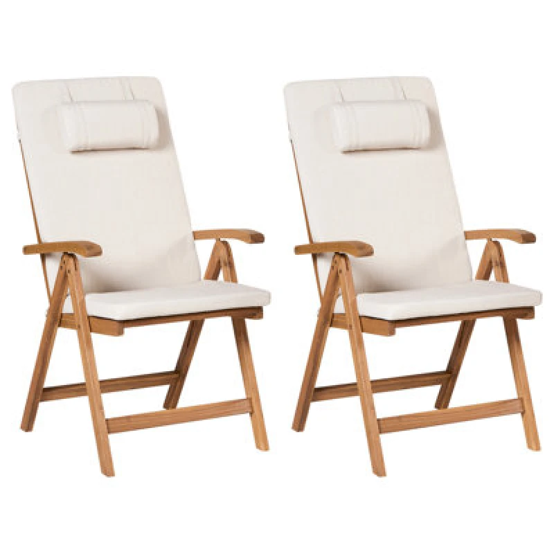 Image of Beliani Set Of 2 Garden Chairs With Cushions Java Premium Acacia Wood Light Beige