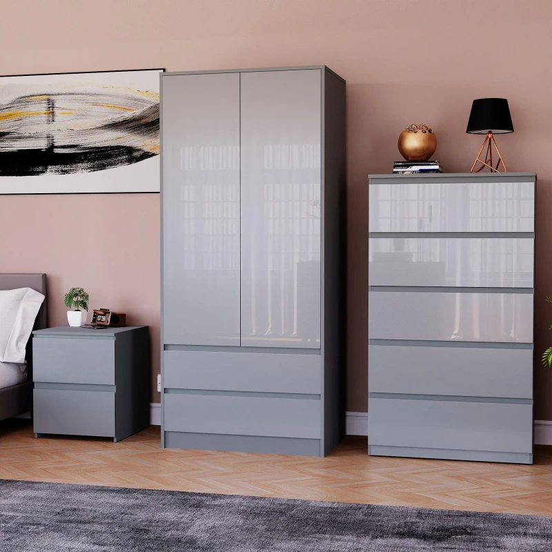 Image of Lassic Vida Designs Glinton Gloss 3 Piece Bedroom Set 3 Grey unisex 3 Piece