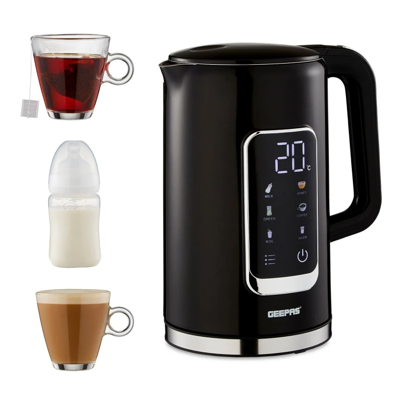 Image of Geepas 1.7L Digital Electric Kettle 2200W Digital Display 5 Temperature Levels Black unisex