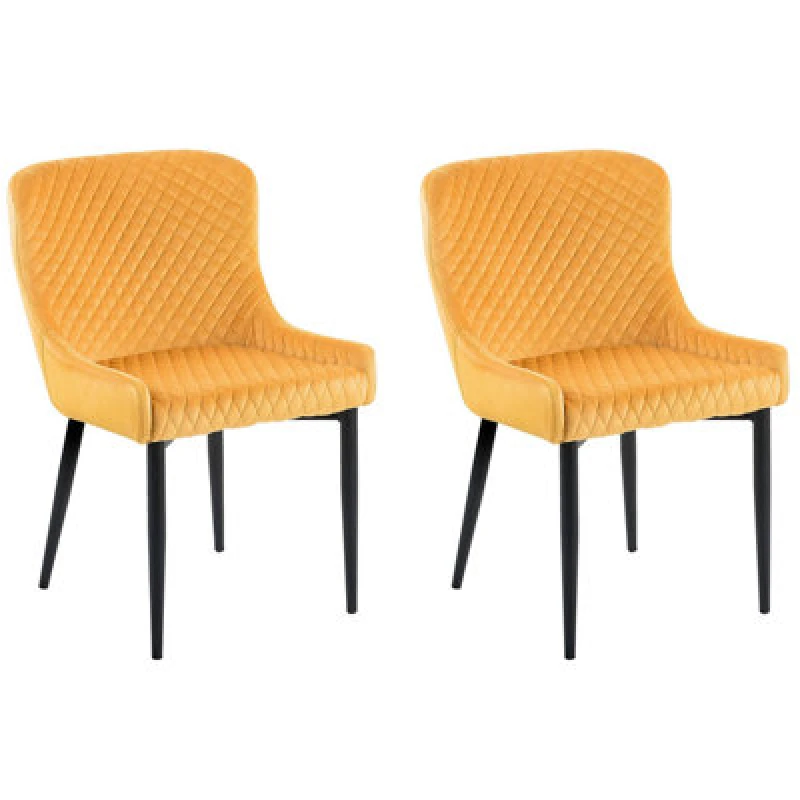 Image of Beliani Set Of 2 Dining Chairs Solano Velvet Yellow