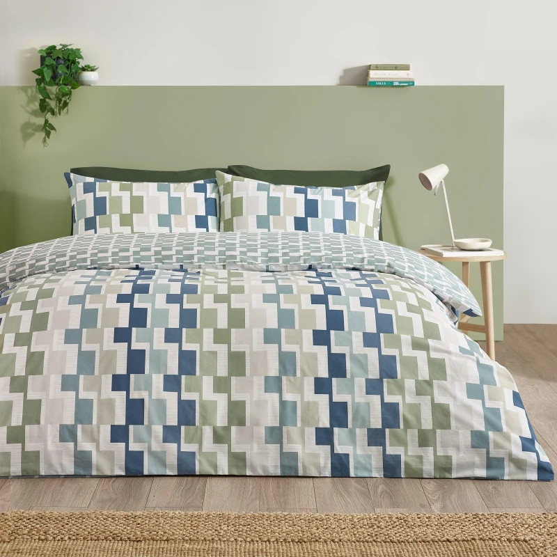 Image of Catherine Lansfield Bryson Duvet Cover Bedding Set Blue
