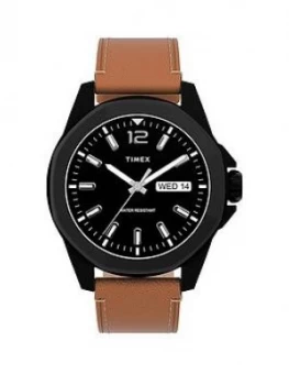 Image of Timex Timex Essex Avenue 44Mm Silver Tone Case Blue Dial Brown Leather Strap Watch