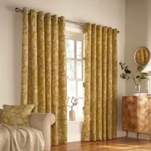 Image of Furn. Irwin Woodland Ringtop Eyelet Curtains (Pair) Polycotton Mustard (229X229Cm)