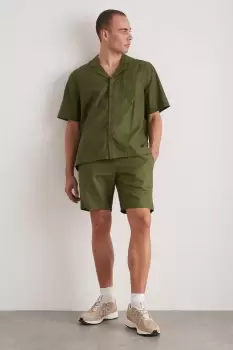 Image of Khaki Short Sleeve Linen Pocket Shirt