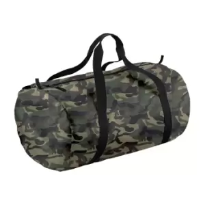 Image of BagBase Packaway Barrel Bag / Duffle Water Resistant Travel Bag (32 Litres) (One Size) (Jungle Camo/Black)