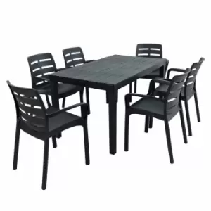 Image of Roma Rectangular Table With 6 Siena Chairs Set Anthracite