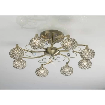 Image of Cara semi-ceiling light 8 bulbs antique brass / crystal