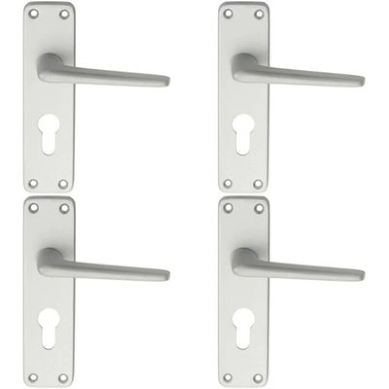 Image of Loops 4x PAIR Straight Tapered Lever on Euro Lock Backplate 152 x 41mm Satin Aluminium Multi