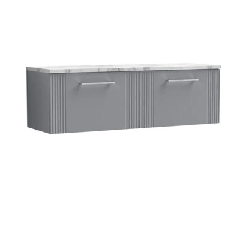 Image of Nuie Deco Wall Hung 2-Drawer Vanity Unit & Carrera Marble Laminate Worktop, Counter Top Vanity Unit In Satin Grey, 1200mm