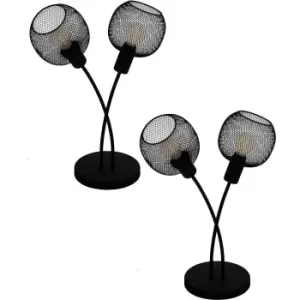 Image of 2 PACK Table Lamp Desk Light Black Steel Twin Arm Wire Shade 2x 40W E14