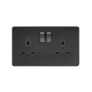 Image of Screwless 13A 2G dp switched socket - matt Black with Black insert - Knightsbridge