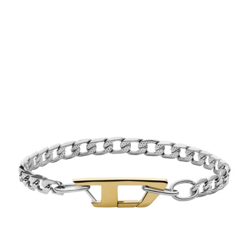 Image of Diesel DX1338040 Stainless Steel And Gold Tone IP Logo Bracelet - A9209