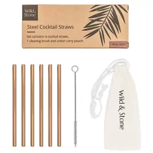 Image of Wild & Stone Steel Cocktail Drinking Straws - Rose Gold