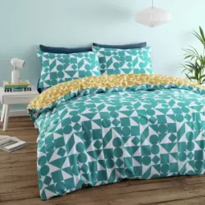 Image of Catherine Lansfield Geo Ochre Print Blue BeddingSet-Kingsize