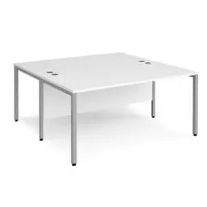 Image of Office Desk 2 Person Rectangular Desk 1600mm White Tops With Silver Frames 1600mm Depth Maestro 25