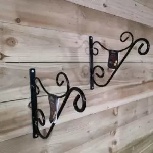 Image of Samuel Alexander - Pack of 2 Tom Chambers Heavy Duty Handcrafted Metal 35cm Black Wall Bracket Hook For Garden Hanging Basket Bird Feeder