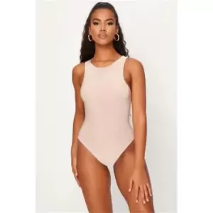 Image of I Saw It First Stone Double Layer Slinky Racer Neck Bodysuit - Brown