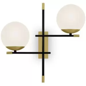 Image of Maytoni Modern - Nostalgia Modern Nostalgia 2 Light Matt Gold Wall Lamp Glass Shade