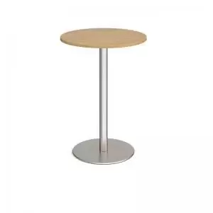 Image of Monza circular poseur table with flat round brushed steel base 800mm -