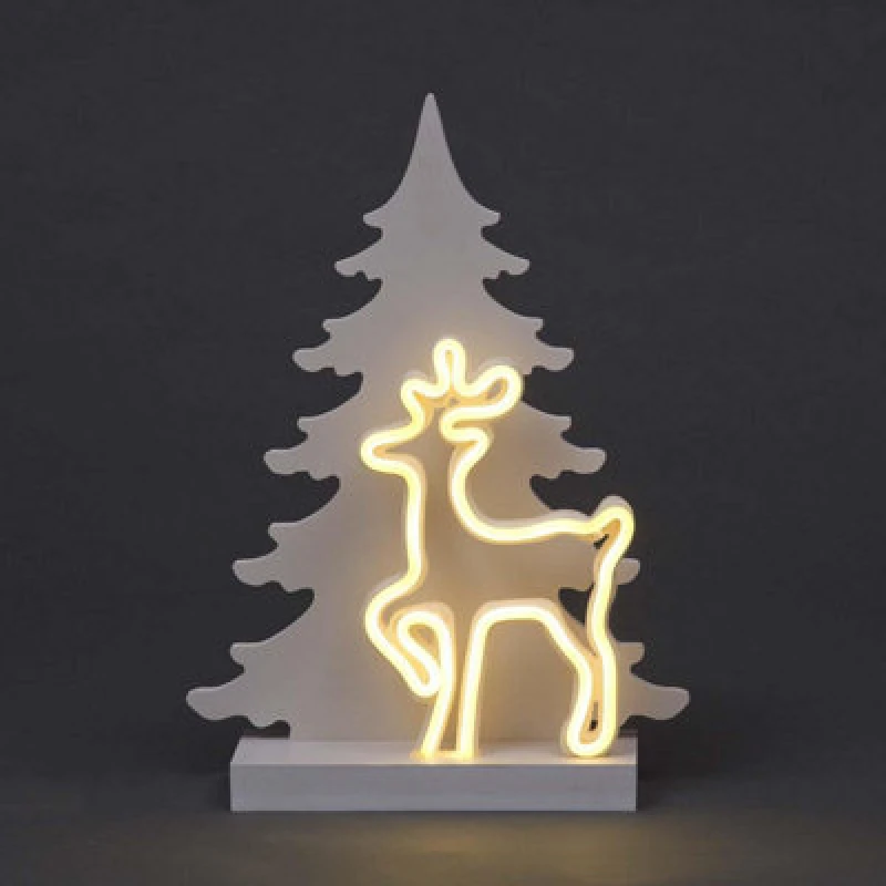Image of Shatchi Wooden Christmas Decoration Pre Lit LED Silhouette Nativity Scene Ornament Table Window Battery Operated, White, 40Cm