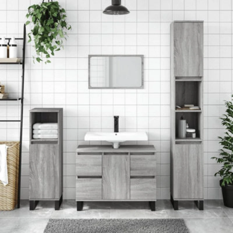 Image of VIDAXL Bathroom Cabinet Grey Sonoma 30x30x100cm Engineered Wood Vidaxl 8720845875817