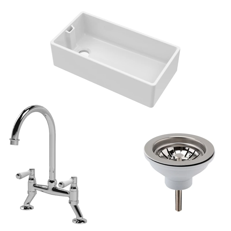 Image of Balterley Fireclay 1 Bowl Belfast Sink Waste Tap 895mm in White White Unisex