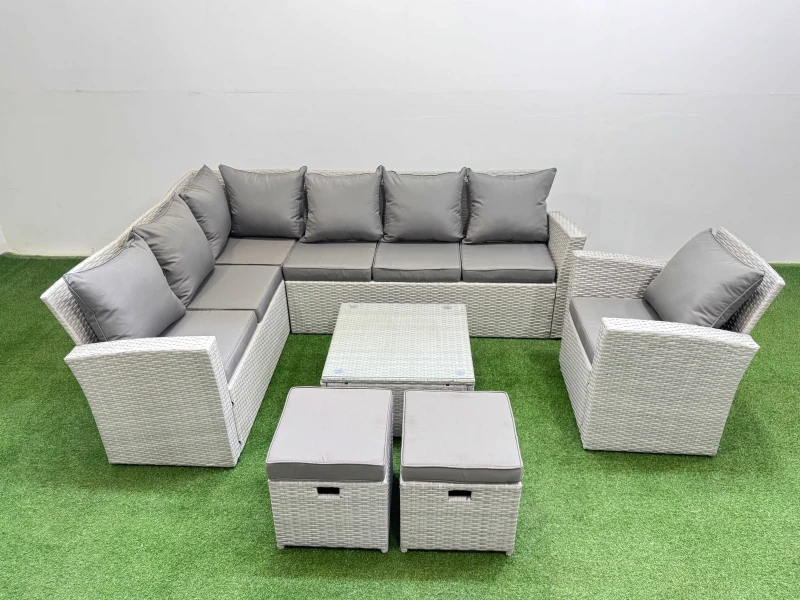 Image of Fimous 9 Seater Corner Sofa Sets with Coffee Table Chair 2 Small Stools in Light Grey Light Grey Unisex