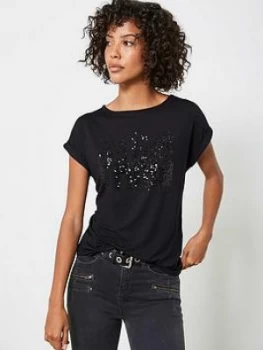 Image of Mint Velvet Paris Sequin T-Shirt - Black