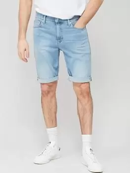 Image of Calvin Klein Jeans Slim Denim Shorts - Blue , Light Wash, Size 30, Men