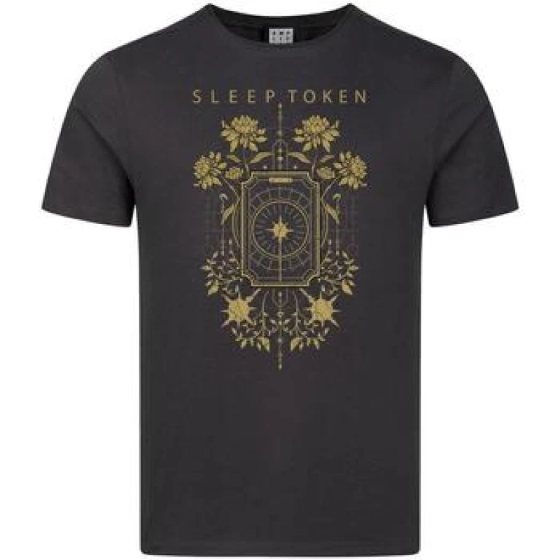 Image of Amplified Mens Caramel Floral Sleep Token T-Shirt in Charcoal Size: XS Charcoal Male XS