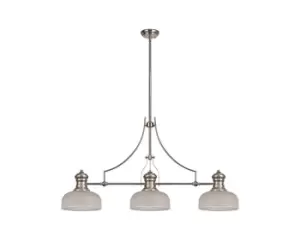 Image of 3 Light Telescopic Ceiling Pendant E27 With 26.5cm Prismatic Glass Shade, Polished Nickel, Clear