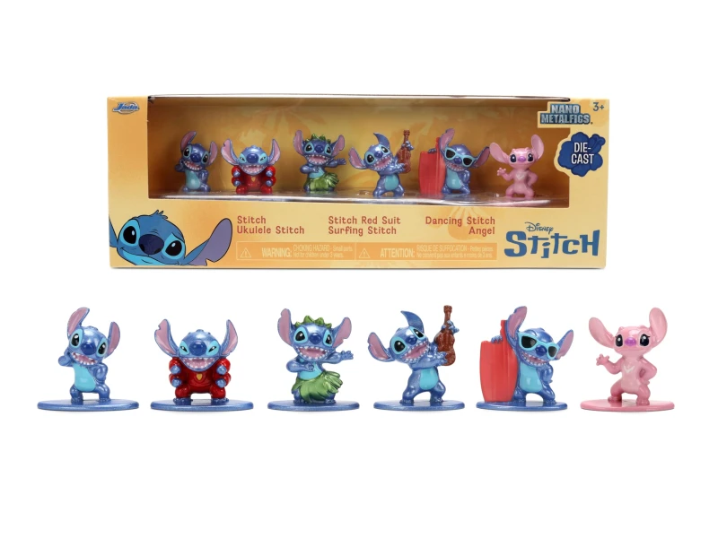 Image of Jada Toys Set van 6 metalen stitch-figuren 4cm diorama met Stitch in verschillende poses + engel mini-collectie Disney Lilo & Stitch vanaf 8 jaar