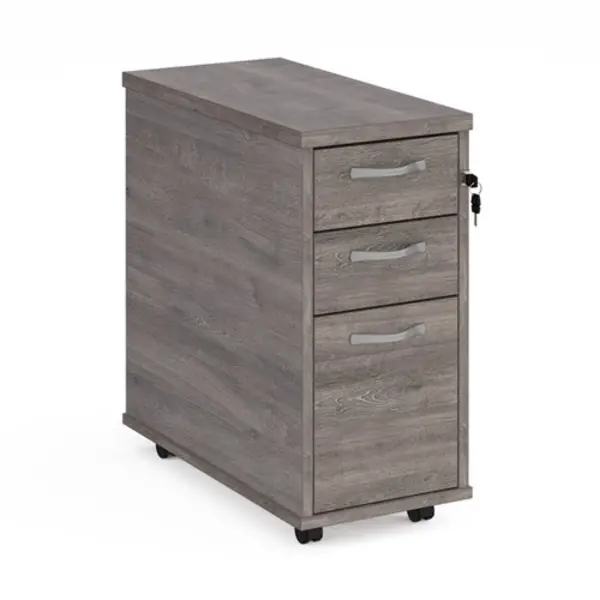 Image of Dams Tall slimline mobile 3 drawer pedestal with silver handles 600mm deep - grey oak TNMPGO