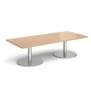 Image of Monza rectangular coffee table with flat round brushed steel bases 1800mm x 800mm - beech