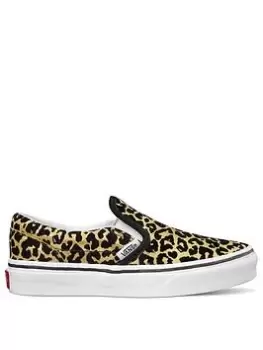 Image of Vans Classic Slip-On Flocked Leopard Childrens Girl Trainers-Leopard, Leopard, Size 1