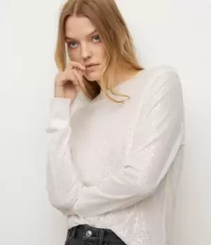 Image of AllSaints Womens Juela Sequin Jumper, White, Size: XS