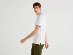 Image of Benetton, Short Sleeve Stretch Cotton Polo, taglia EL, White, Men