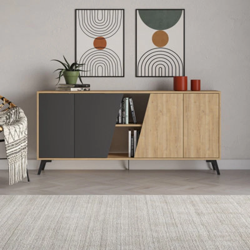 Image of Decortie Modern Fiona Console Sideboard Storage Cabinet 180(W)Cm Oak, Anthracite Grey