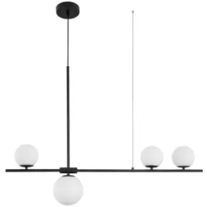 Image of Merano - Diego 4 Light Bar Pendant Ceiling Light White Frosted Glass Black Metal LED G9