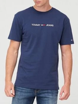 Image of Tommy Jeans Tjm Straight Logo T-Shirt - Navy