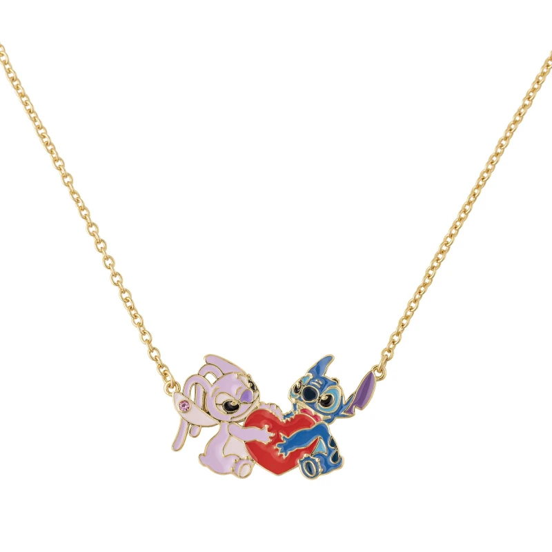 Image of Disney Stitch & Angel Gold Plated Heart Pendant Necklace