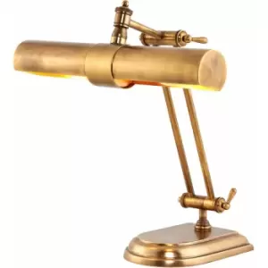 Image of Solid Brass Adjustable Antique Table Lamp Task Light - Twin LED Bulb - Vintage