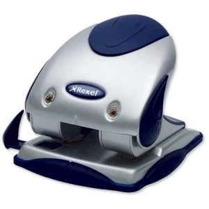 Image of Rexel P240 Heavy Duty 2-Hole Punch Silver/Blue with Nameplate