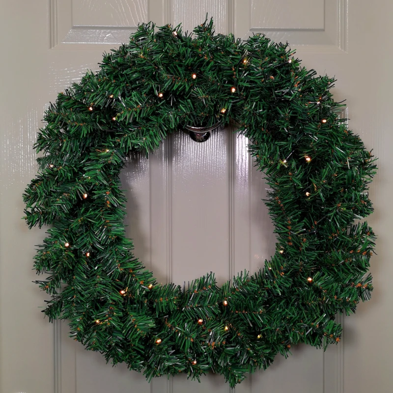 Image of 60cm Pre Lit Plain Green Christmas Wreath with Warm White LEDs and 160 Tips