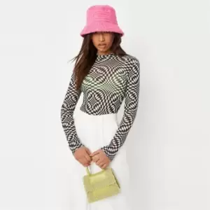 Image of Missguided Optical Checked Bodysuit - Black