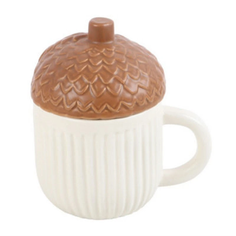 Image of Something Different Something Different Autumn Acorn Mug With Lid in Off White Off White One Size Unisex 5063574136259