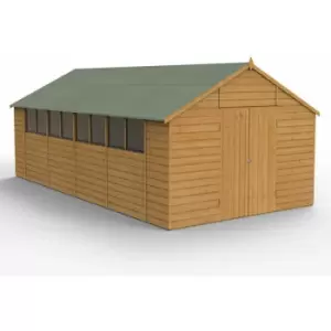 Image of 20' x 10' Forest Shiplap Dip Treated Double Door Apex Wooden Shed (5.96m x 3.2m) - Golden Brown