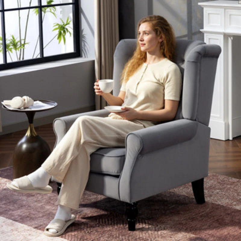 Image of HOMCOM HOMCOM Accent Armchair Home Furniture Retro Tufted Club Fabric Light Grey Size: 1 Seater Light Grey 1 Seater Unisex 5063603067196